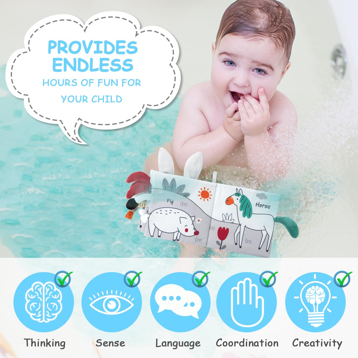 Vicloon Cloth Books, 3D Touch and Feel High Contrast Cloth Book, Baby Books Toys for Baby 0-12