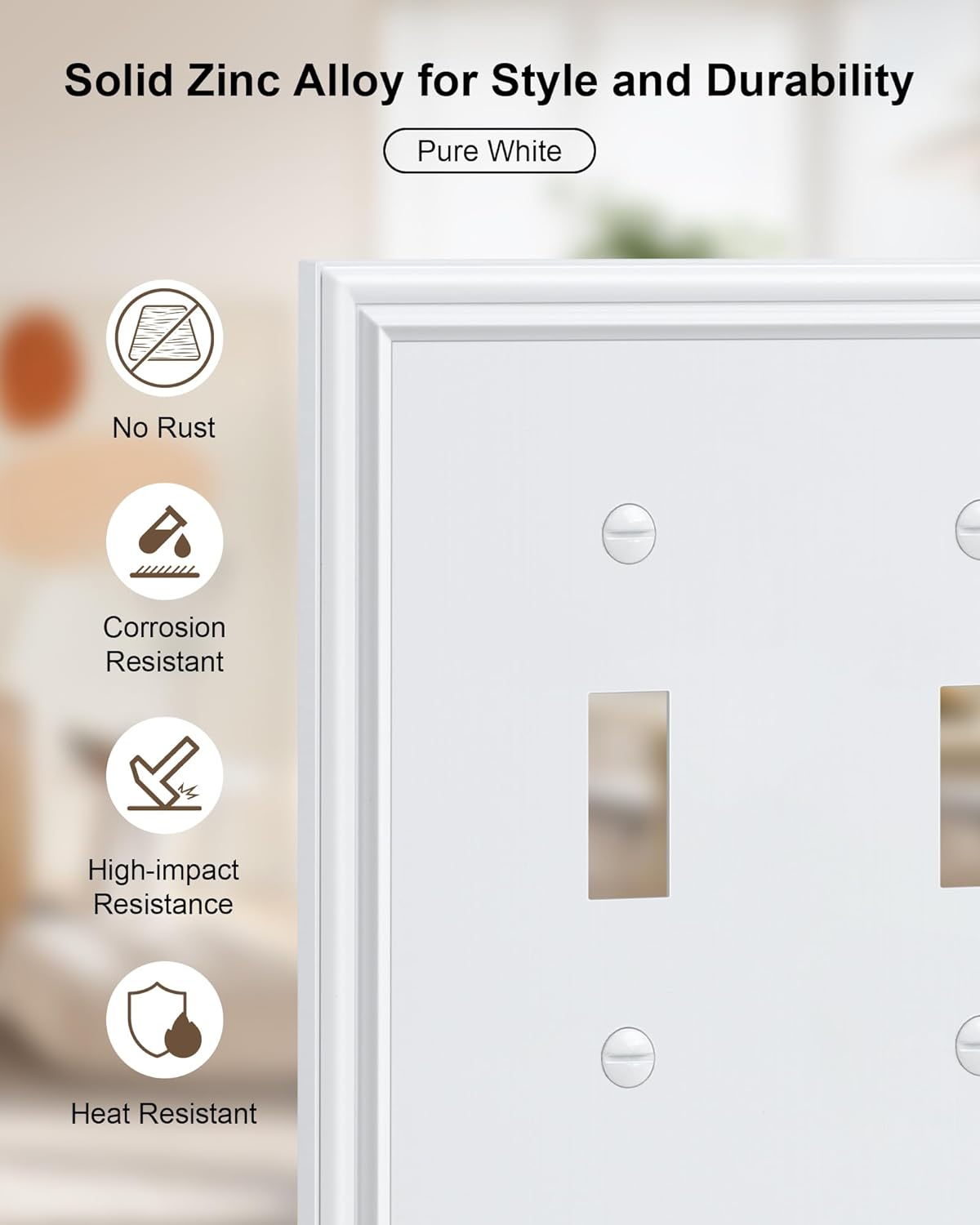 2-Pack Double Toggle Light Switch Cover Plate, Durable Solid Zinc Alloy Decorative Dual Switch