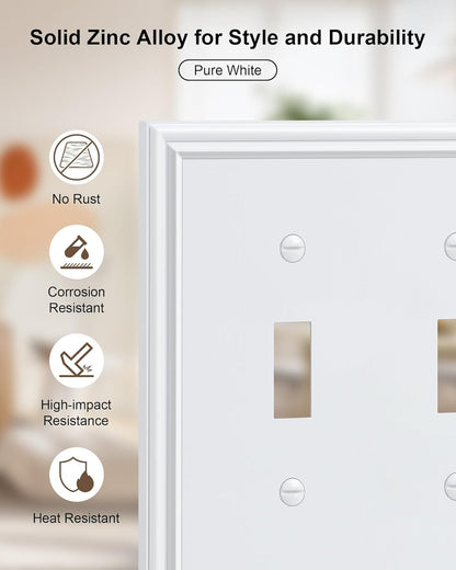 2-Pack Double Toggle Light Switch Cover Plate, Durable Solid Zinc Alloy Decorative Dual Switch