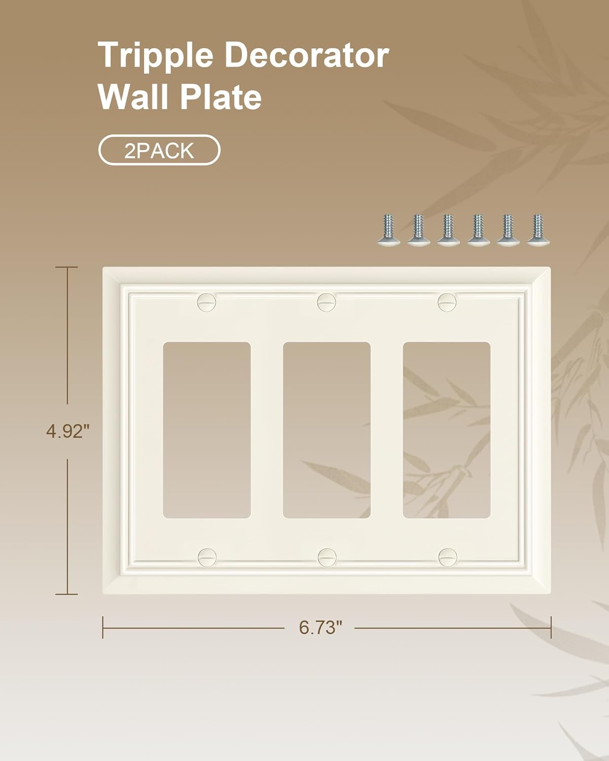 2-Pack Decorative Tripple Decorator Outlet Cover Plate, Durable Natural Bamboo Fiber Light Almond