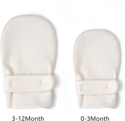 Newborn Baby No Scratch Mittens Stay On, 100% Cotton Breathable, Adjustable Infant Gloves for Baby
