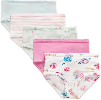 Burt's Bees Baby Toddler Girls' Underwear Set of 5 - Solids, Stripes,Prints, Tag-Free with Sizes