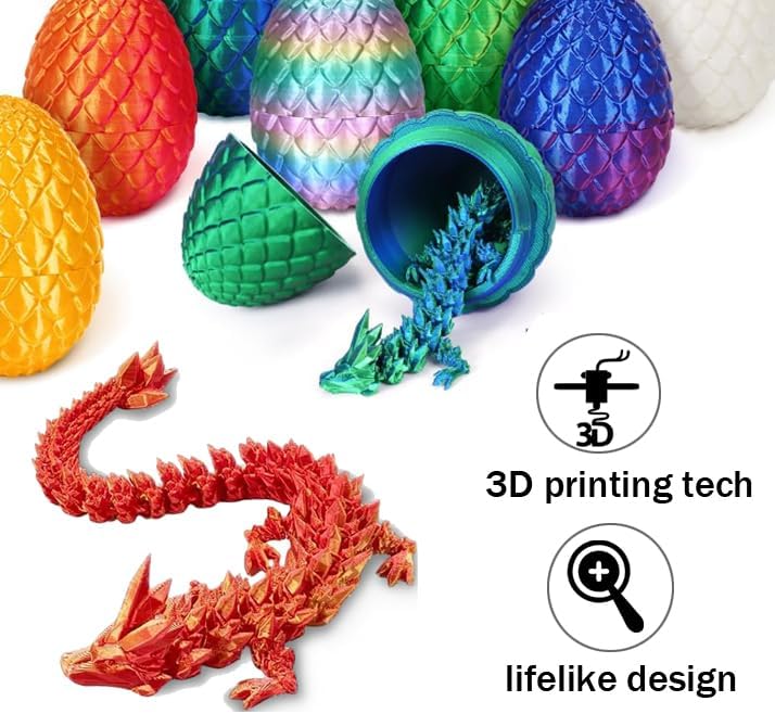 Cessfle 3D Printed Dragon in Egg, Crystal Dragon Eggs with Dragon Inside, Full Articulated Dragon