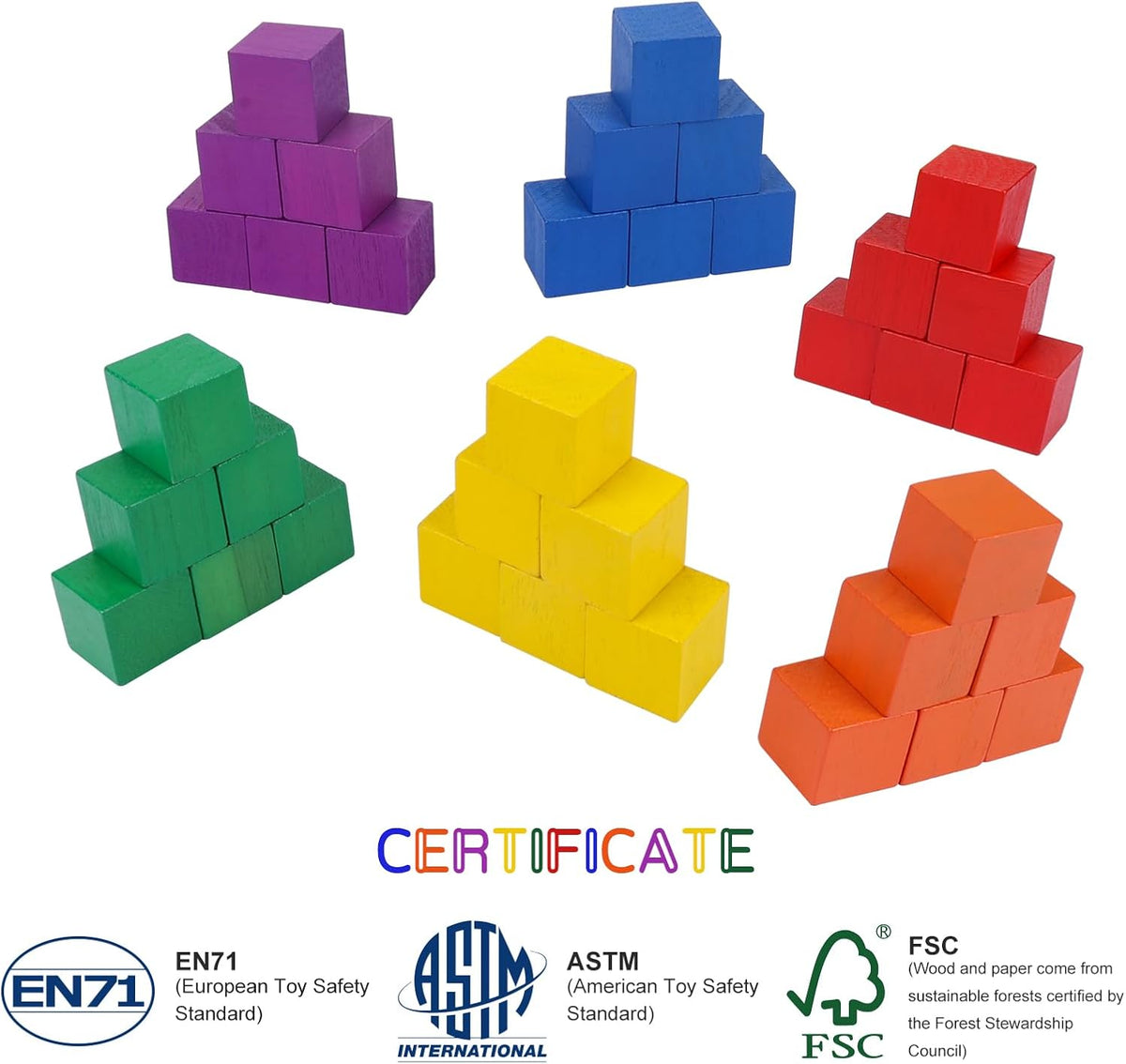 108 Pack 1 Inch Wooden Blocks, 6 Colors STEM Math Sorting Toys, Wood Building & Stacking Blocks for