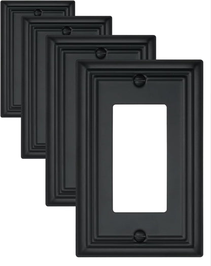 4-Pack Decorator Outlet Covers, Decorative Black Wall Plates, Metal Outlet Cover Plates for