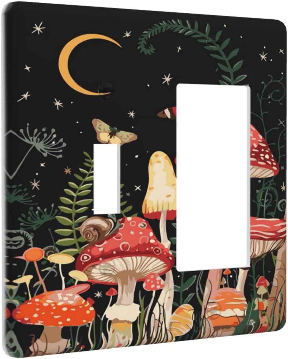 Moon Star Red Mushroom Forest Butterfly Green Plant Outlet Covers 1 Toggle 1 Rocker Combination