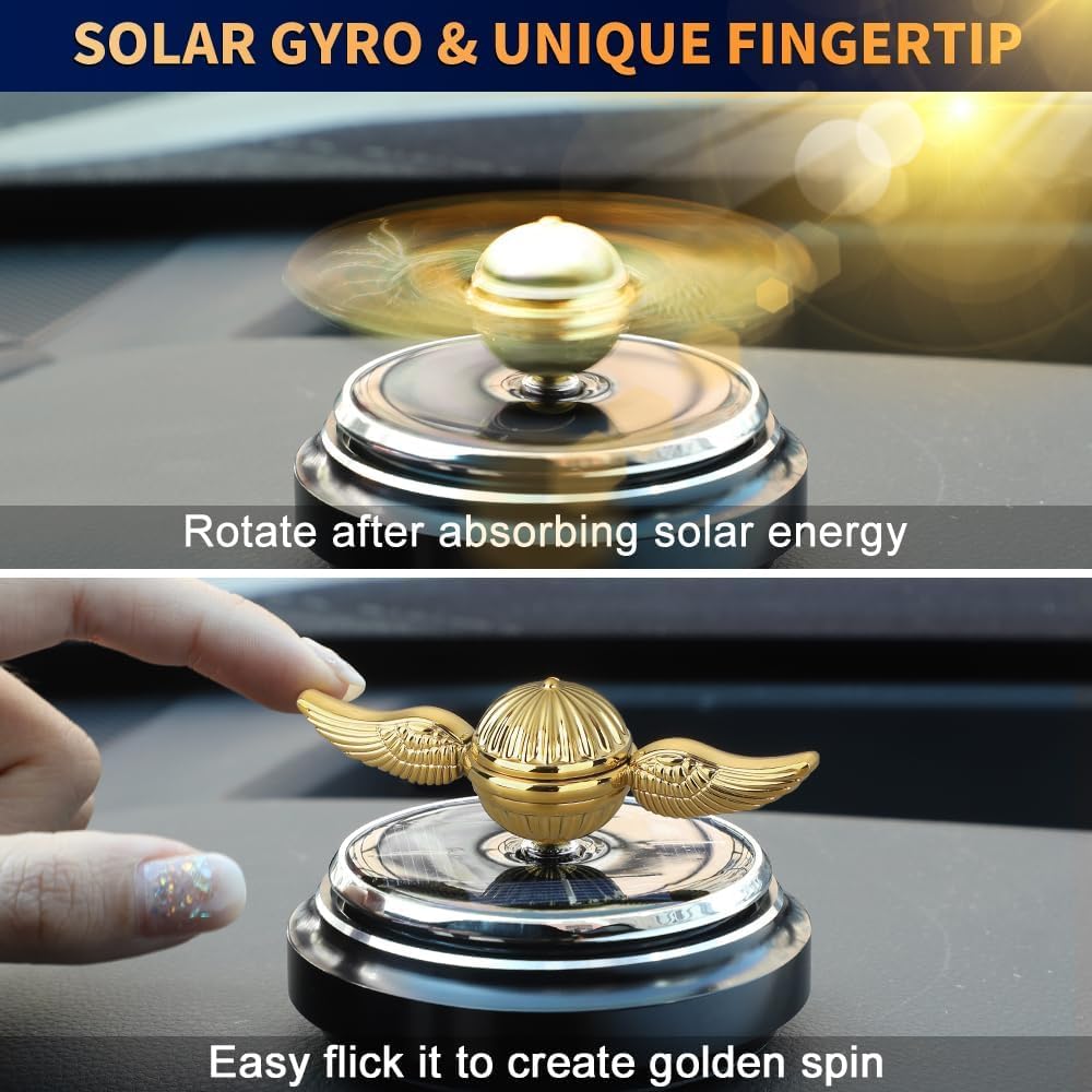 Car Air Freshener, Car Solar Energy Golden Fidget Spinner Toy with Swinging Wings for Car Interior