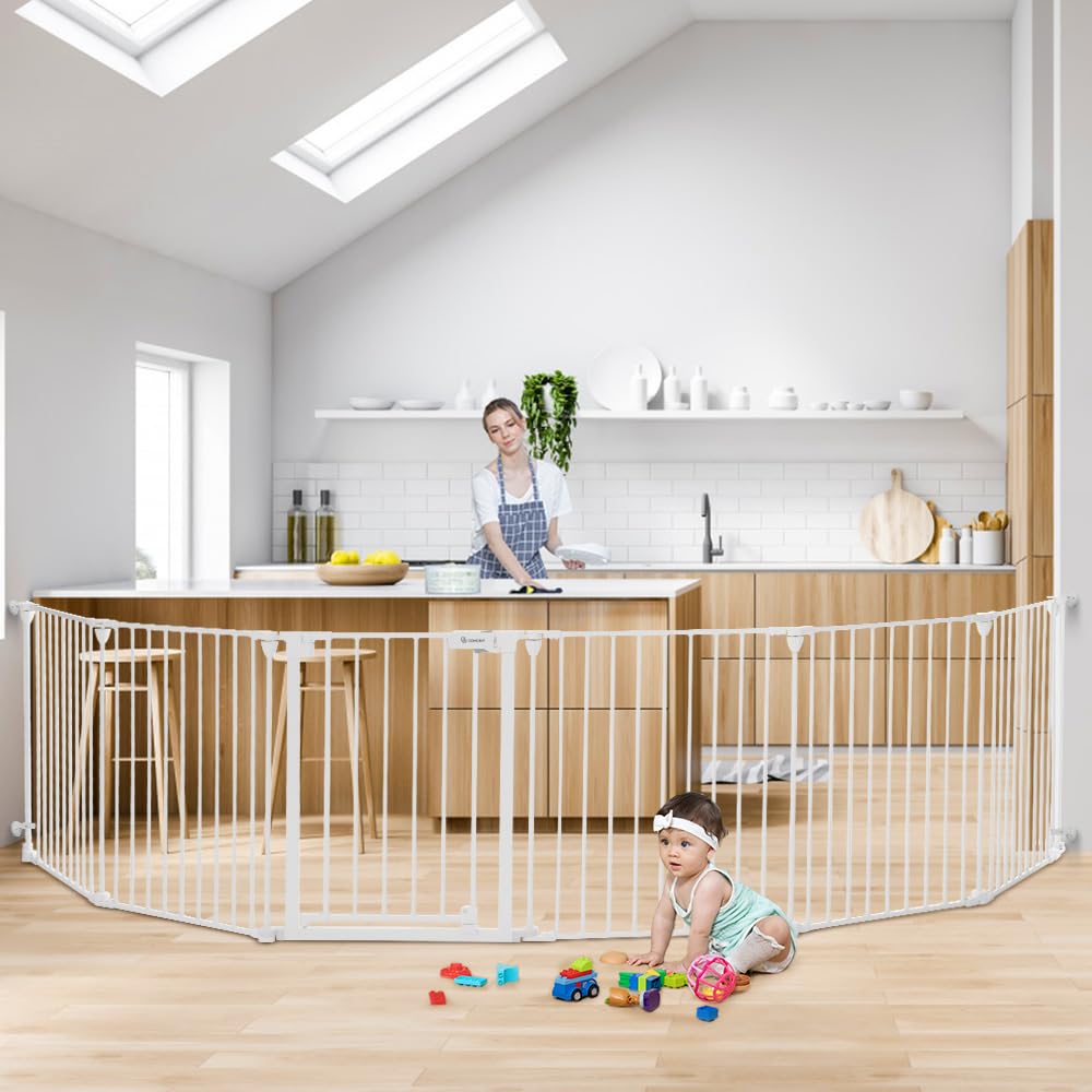 COMOMY 150" Extra Wide Baby Gate With Door - Auto Close Fence Play Area for House Doorways