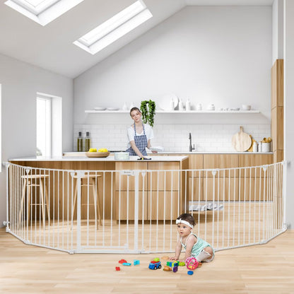 COMOMY 150" Extra Wide Baby Gate With Door - Auto Close Fence Play Area for House Doorways