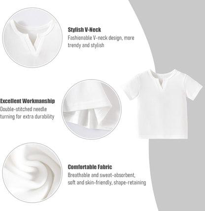 OPAWO Toddler Boy Shirts 3 Pack, V-Neck Short Sleeve Toddler Tshirts, Blank Baby Tee Shirts Summer