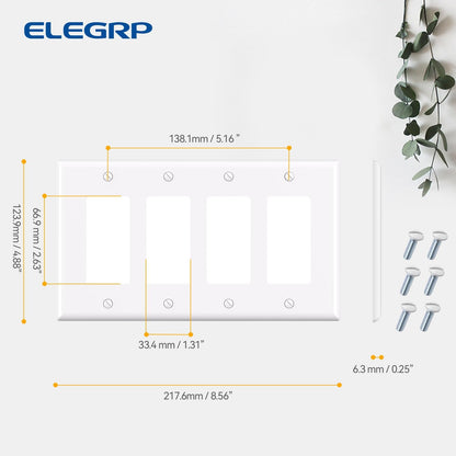 ELEGRP 4-Gang Decorative Wall Plates, Mid-Size 4.88" H x 8.57" L Unbreakable Thermoplastic