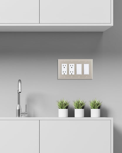 2-Pack Quad Decorator Outlet Cover Plate, Pearls Decorative Switch Plates and Outlet Covers, 4 Gang