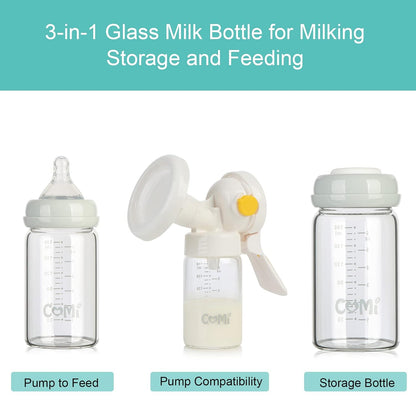 COMI Wide Neck Glass Breastmilk Collection n Storage Bottle, 6oz with Screw Ring Sealing Disk;