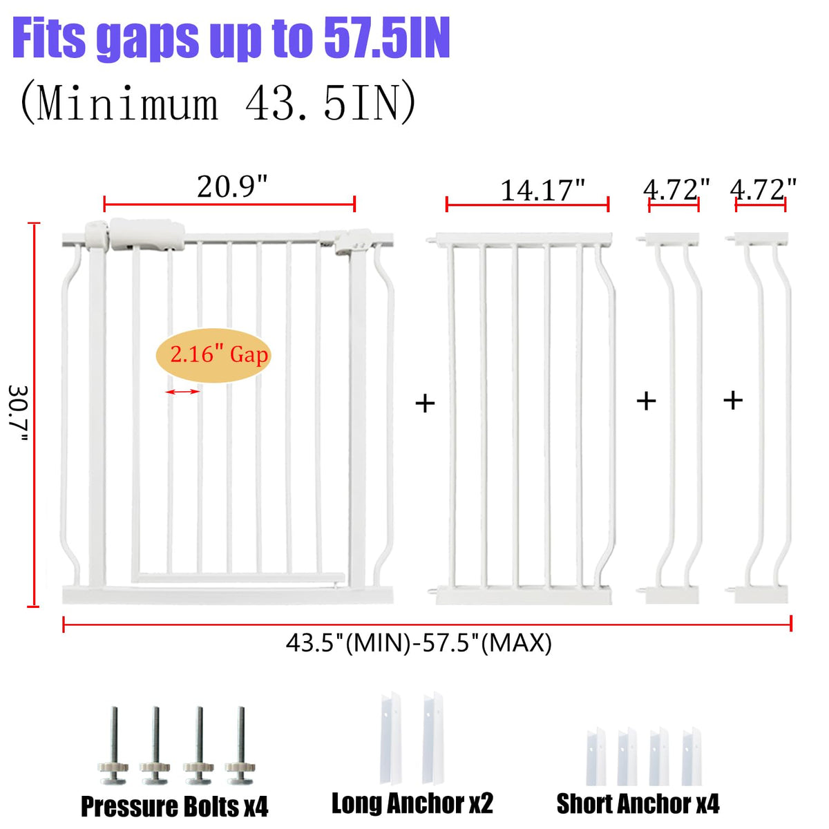 Extra Wide Baby Gate 53-57.5 Inch, Tension Mounted No Drilling, Auto Close Indoor Safety Gate for