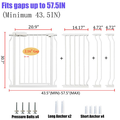 Extra Wide Baby Gate 53-57.5 Inch, Tension Mounted No Drilling, Auto Close Indoor Safety Gate for