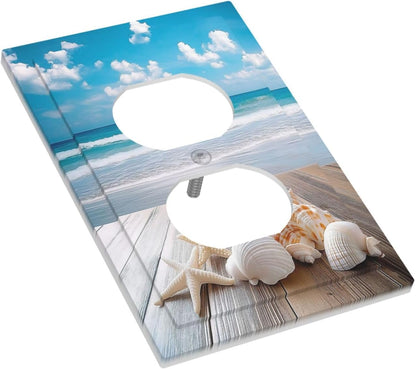 Outlet Covers Beach Waves Brown Wood Starfish Shells 1 Gang Duplex Light Switch Cover Decorative