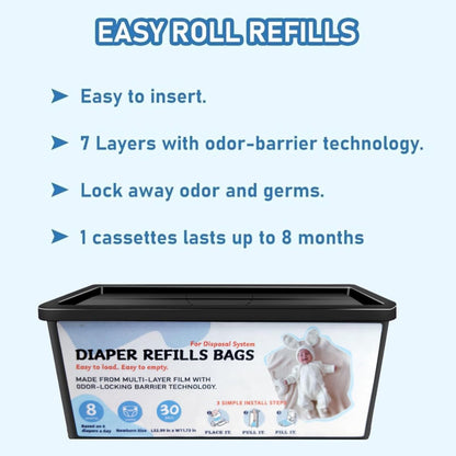 Diaper Pail Refills Bags with 30 Bags, Compatible with Genie Easy Roll Signature Diaper Pail and