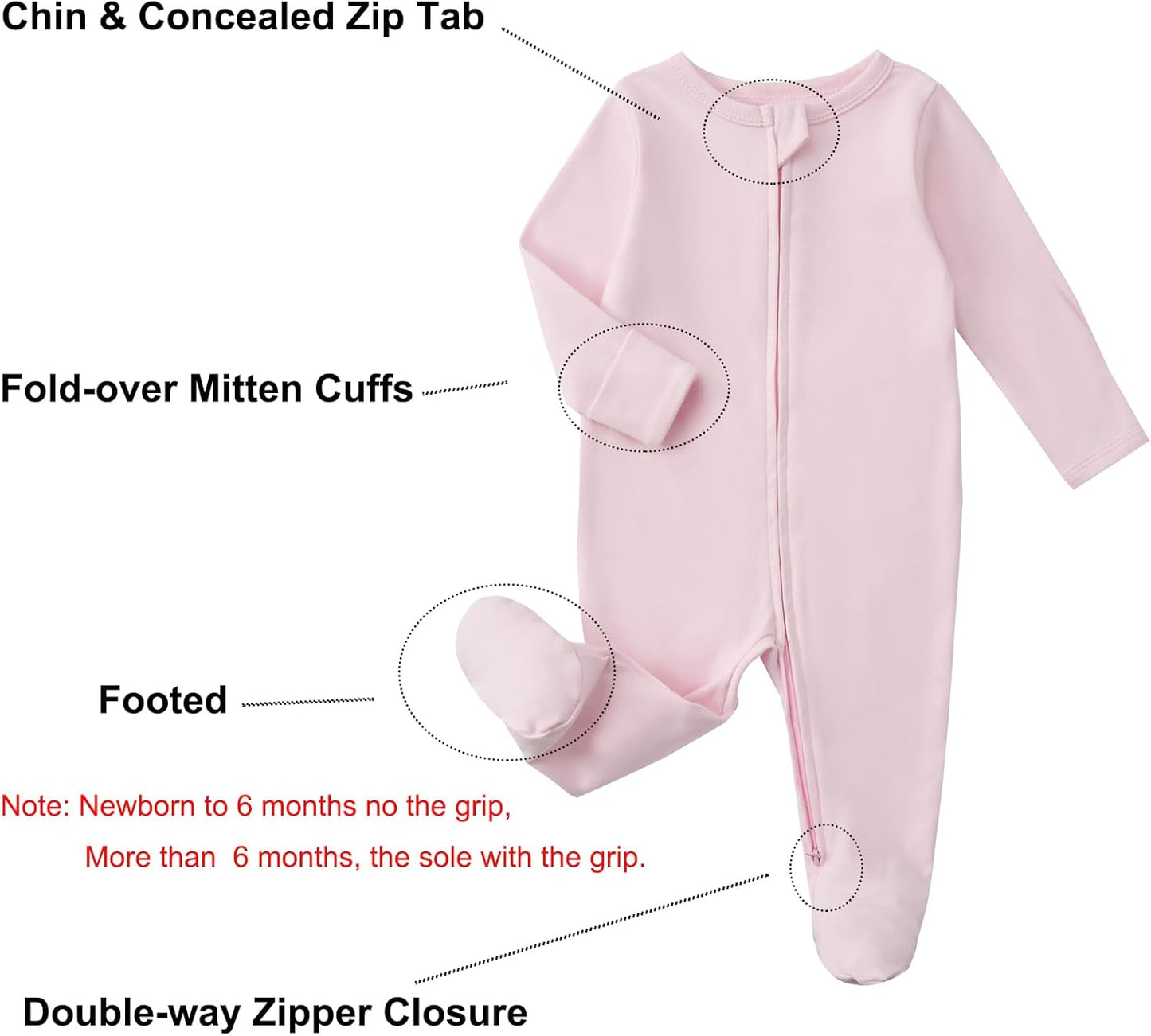 Aablexema Baby Footed Pajamas with Mitten Cuffs Zipper 4-Pack Infant Newborn Cotton Long Sleeve