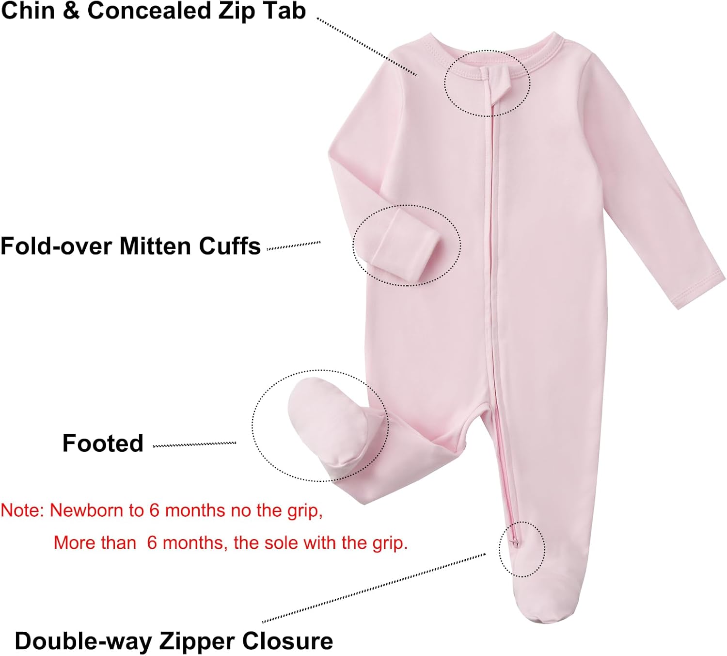 Aablexema Baby Footed Pajamas with Mitten Cuffs Zipper 4-Pack Infant Newborn Cotton Long Sleeve