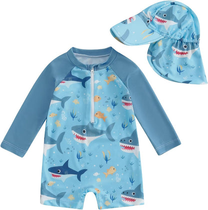 Hnyenmcko Baby/Toddler Boy Rash Guard Swimsuit Long Sleeve One Piece Zipper Swimwear Sunsuit Infant