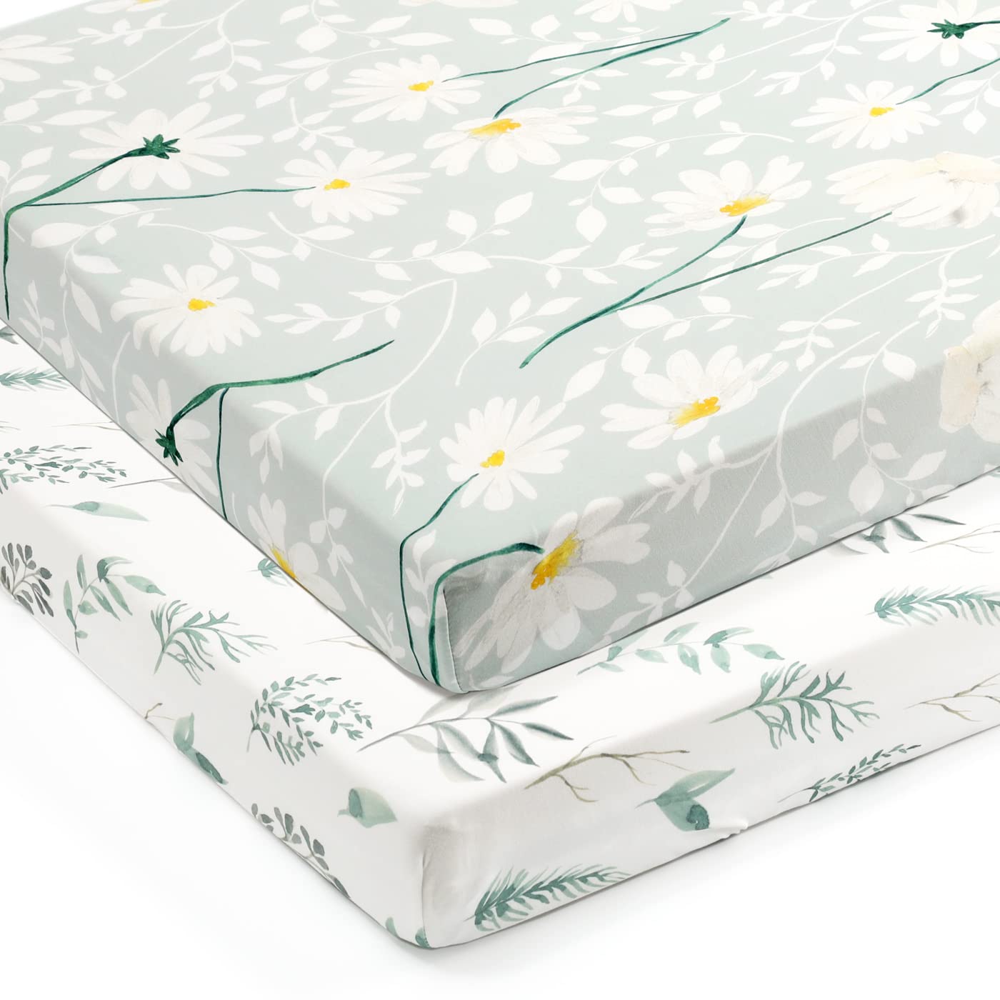 GRSSDER Stretchy Ultra Soft Jersey Knit Fitted Pack n Play Sheets Set 2 Pack, Universal Fitted