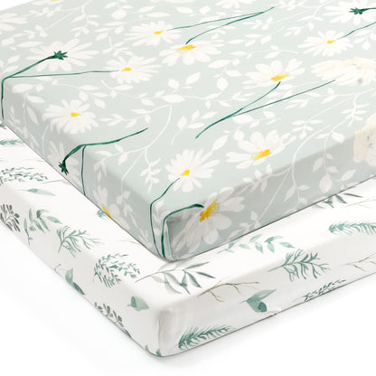 GRSSDER Stretchy Ultra Soft Jersey Knit Fitted Pack n Play Sheets Set 2 Pack, Universal Fitted