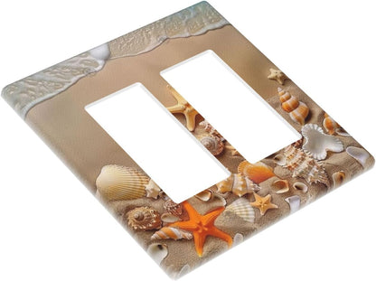 Decorative Outlet Covers Beachy Sea Ocean Seashell Starfish 2 Gang Wall Plate Double Rocker Two