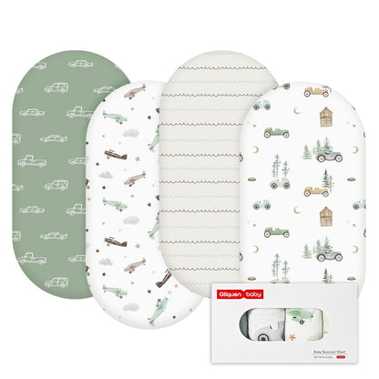 Gllquen Baby Bassinet Sheets 4 Pack, Breathable Cozy Fitted Mattress Sheet, Elastic Travel Crib