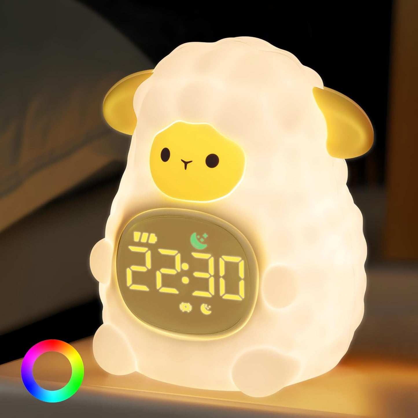 Sheep Alarm Clock with Night Light for Kids with Sleep Training and Sound Machine, Rechargeable
