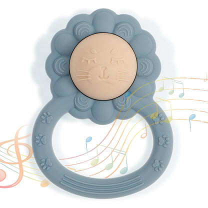 Rattle Teether, Lion Shape Montessori Baby Sensory Teething Toys, Food Grade Silicone BPA Free