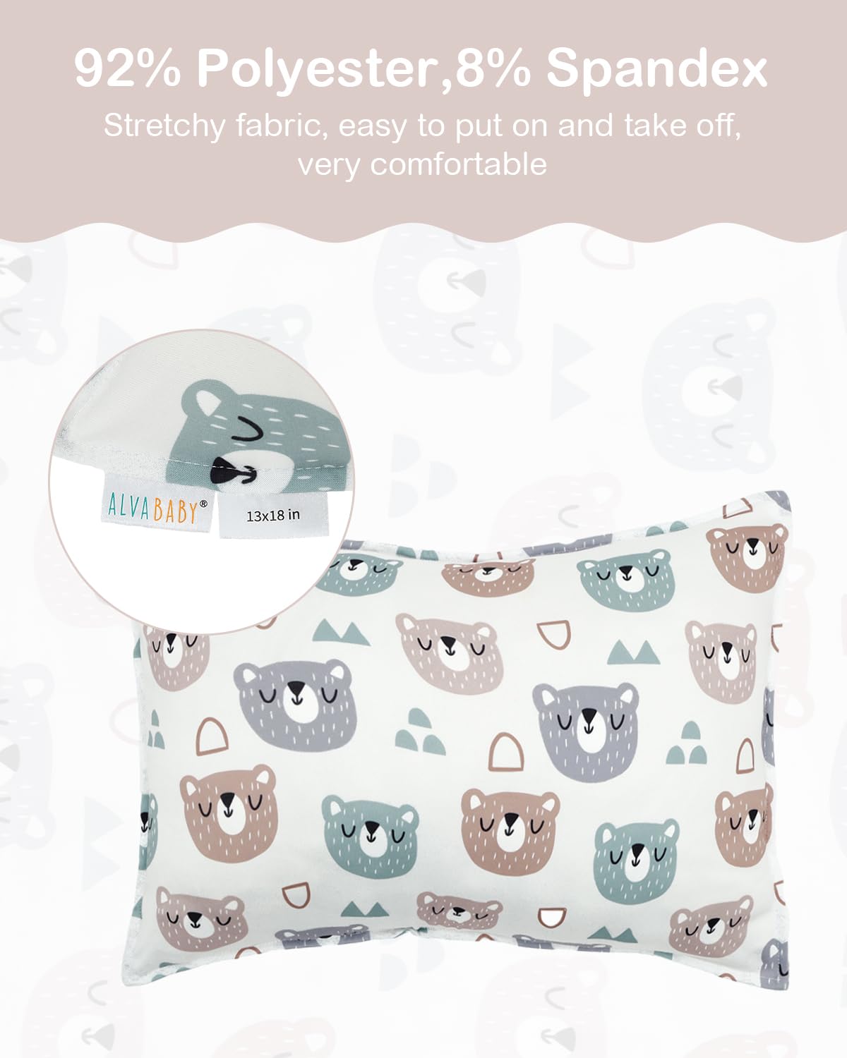 ALVABABY Toddler Pillowcases Stretchy Soft Kids Pillow Cover 2 Pack Fit 13"x 18" or 12"x16"