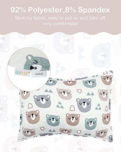 ALVABABY Toddler Pillowcases Stretchy Soft Kids Pillow Cover 2 Pack Fit 13"x 18" or 12"x16"
