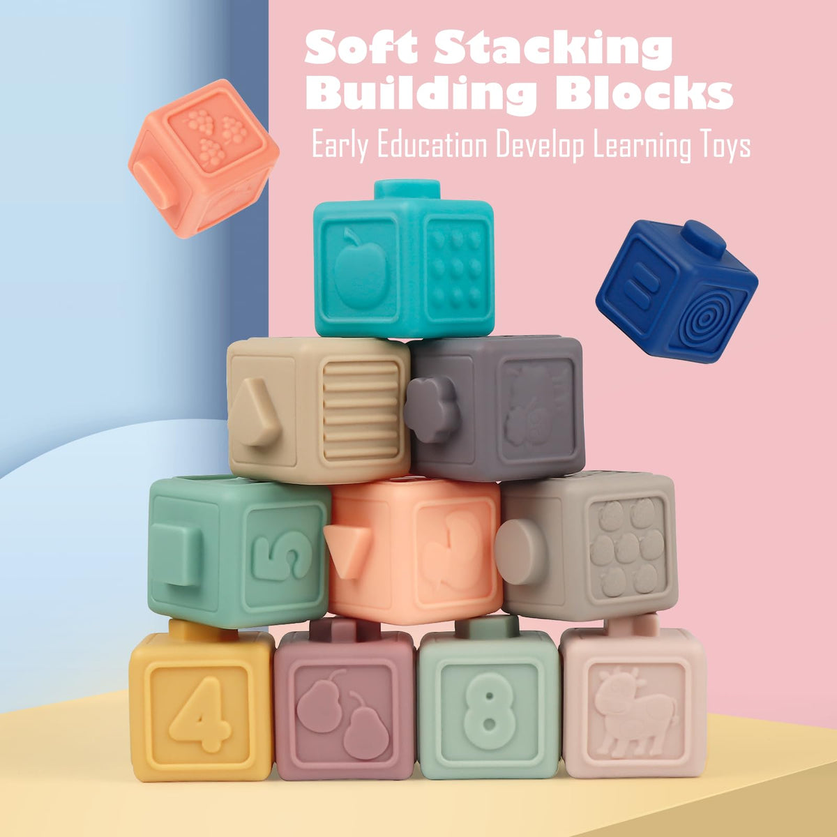 Weilim Montessori Baby Toys 18 Months+, 3-in-1 Stacking Blocks Rings Balls