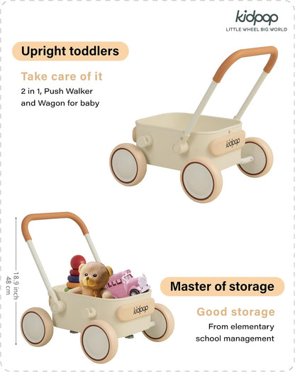 Kidpop PULA 2-in-1 Push and Pull-Along Wagon, Baby Push Walker for First Learner from 7 Month to 4