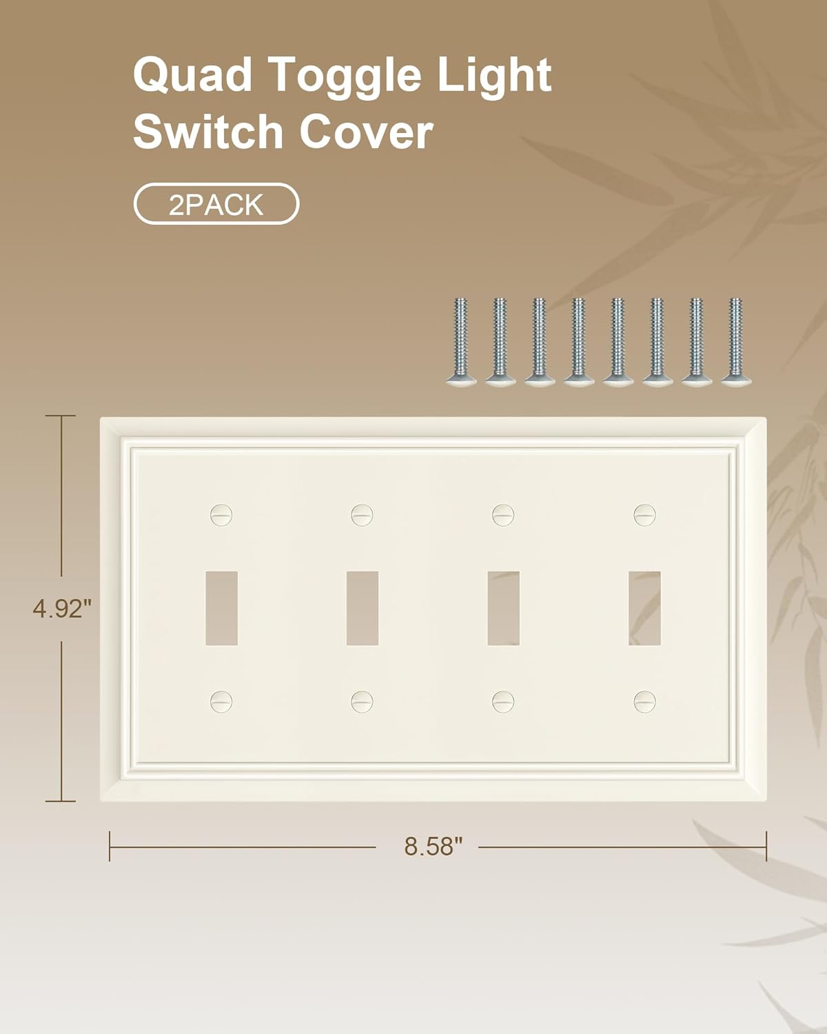 2-Pack Quad Toggle Light Switch Cover Plate, Almond Decorative Switch Plate Covers, Natural Bamboo