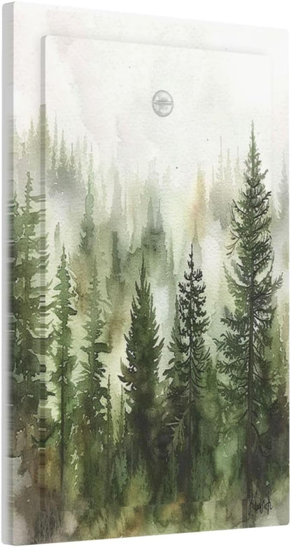 Light Switch Cover Plate Green Forest Watercolor Painting Foggy Pine 1 Gang No Device Blank