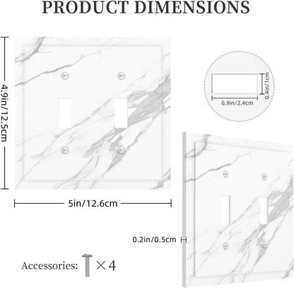 Decorative Switch Plates Modern White Gray Marble 2 Gang Double Toggle Outlet Light Switch Cover