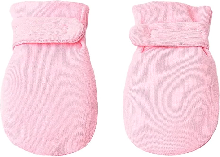 Newborn Baby No Scratch Mittens Stay On, 100% Cotton Breathable, Adjustable Infant Gloves for Baby