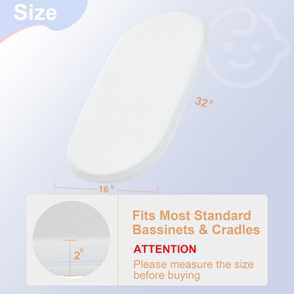 NeoBorn Baby Bassinet Mattress Pad, 32" x 16" Dual Sided Comfort Gel Memory Foam Mattress with