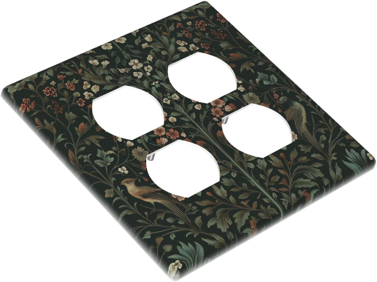 Outlet Covers Vintage Morris Colorful Flower Green Leaf 2 Gang Double Duplex Decorative Light