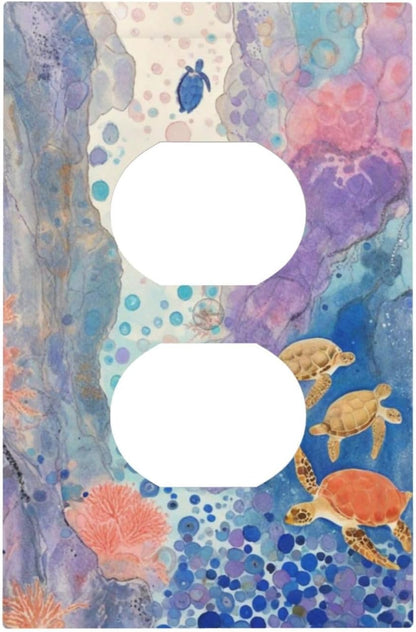 Turtle Coral Fish Watercolor Colorful Underwater World Outlet Covers 1 Gang Duplex Light Switch