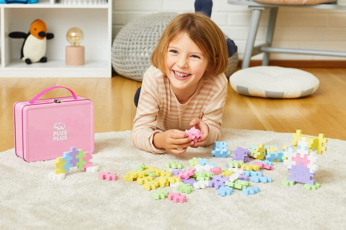 PLUS PLUS Building Set with Metal Suitcase, Open Ended Stem Toy for Toddlers and Preschool, 70 Big