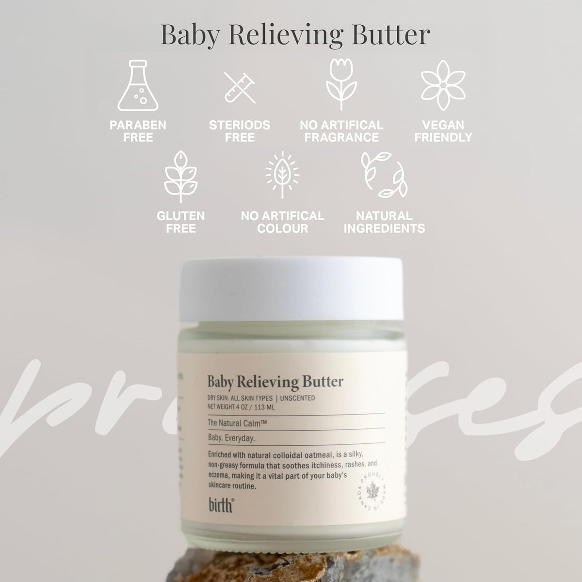 Baby Relieving Butter - Natural Cocoa Seed Butter with Colloidal Oatmeal Diaper Cream for Itchy, &
