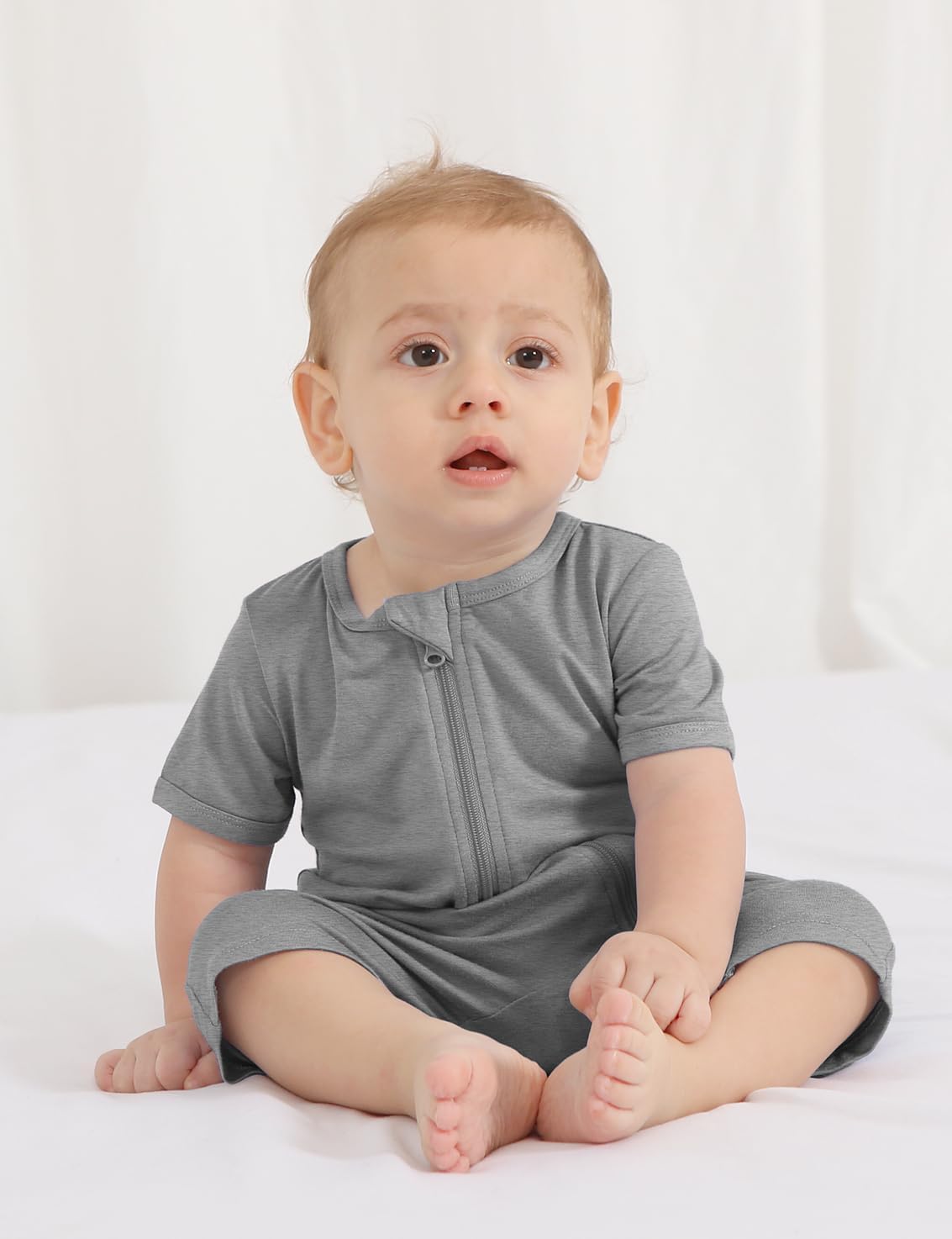 Jimonda Boys Baby Girls Short Sleeve Romper Unisex Baby Footless Pajamas With Viscose 2-Way Zipper