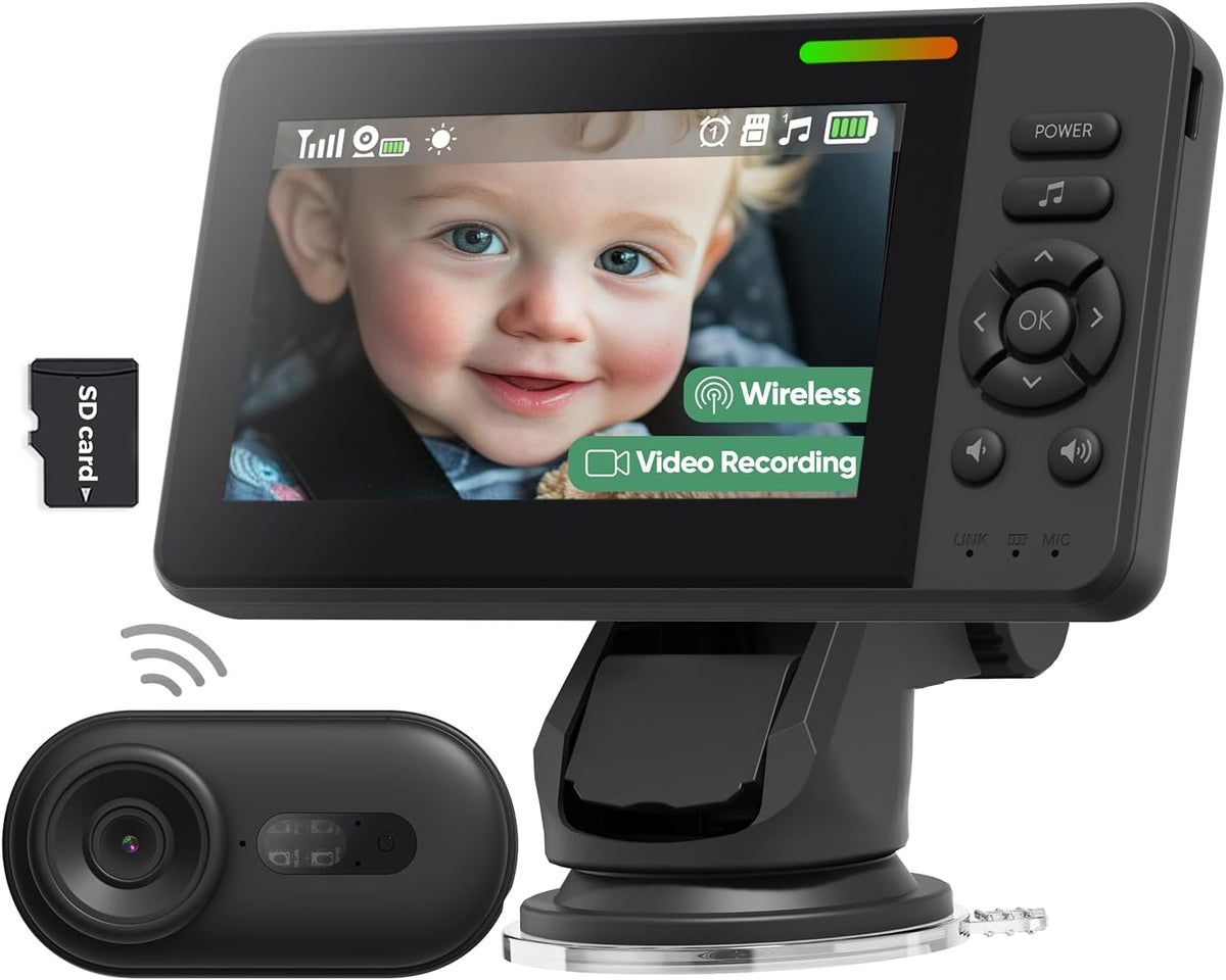 Wireless Baby Car Camera with 1080P Advanced Night Vision and 32H Battery, No Wi-Fi Needed Easy