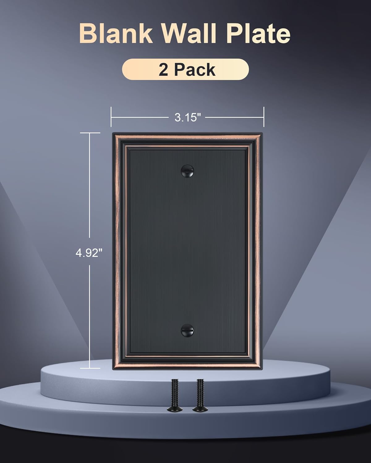 2-Pack Single Blank Wall Plates, Durable Solid Zinc Alloy Blank Outlet Covers, Decorative Aged