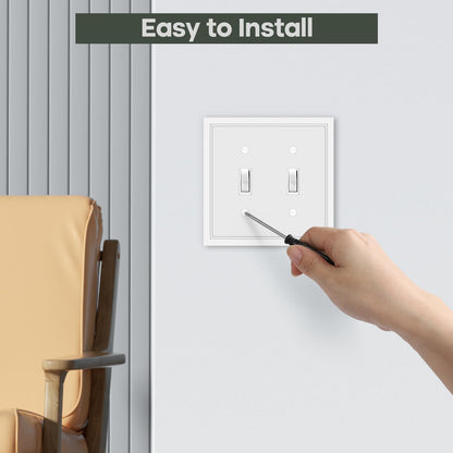 Double Toggle Light Switch Cover Plate White Classic Decorative Light Switch Plates Cover 2 Gang