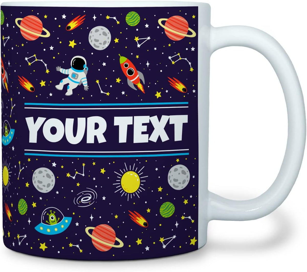 Personalized Mug for Kids - Outer Space - Custom Name/Text, Ceramic Hot Chocolate/Cocoa/Coffee Cup