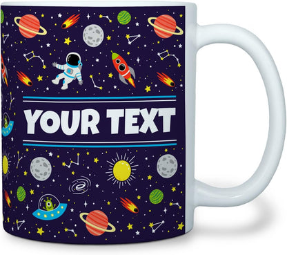Personalized Mug for Kids - Outer Space - Custom Name/Text, Ceramic Hot Chocolate/Cocoa/Coffee Cup