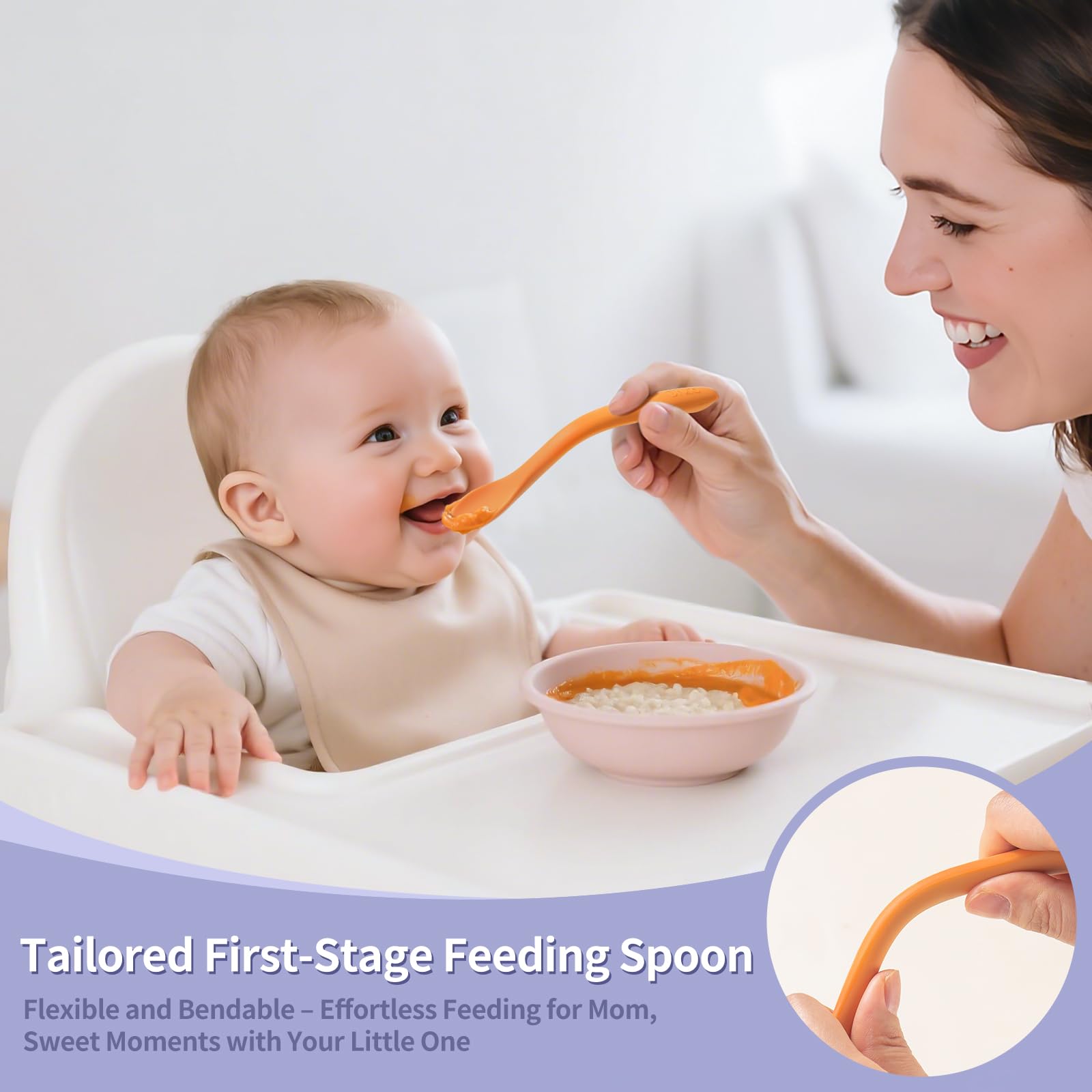 DRKIO 8 Pcs Silicone Baby Spoons Infant Utensils for First Stage Feeding